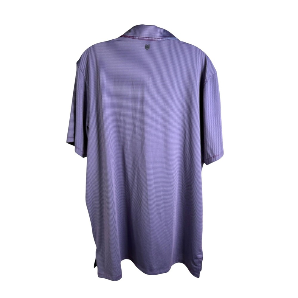 Greyson Polo Shirt Mens XL Purple Stripe Performance Golf Stretch Wolf Logo - Picture 6 of 7